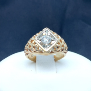Golden Filigree Diamond Shield Ring
