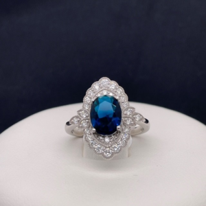 Elegant 1 ct Lab-Created Blue Diamond Halo Ring in Sterling Silver