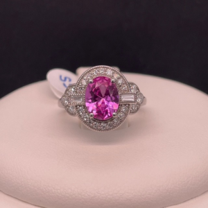 1 ct Lab-Created Pink Diamond Halo Ring in Sterling Silver