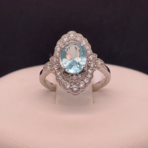 1 ct Lab-Created Aquamarine Vintage Halo Ring in Sterling Silver