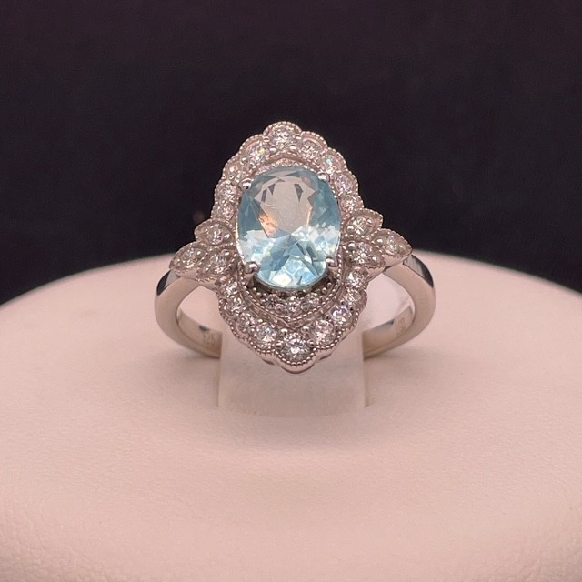 1 ct Lab-Created Aquamarine Vintage Halo Ring in Sterling Silver