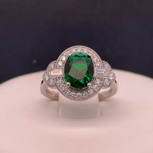 1 ct Lab-Created Green Diamond Halo Ring in Sterling Silver