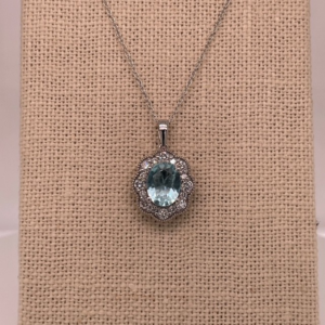 Aquamarine Blossom Halo Lab Diamond Necklace