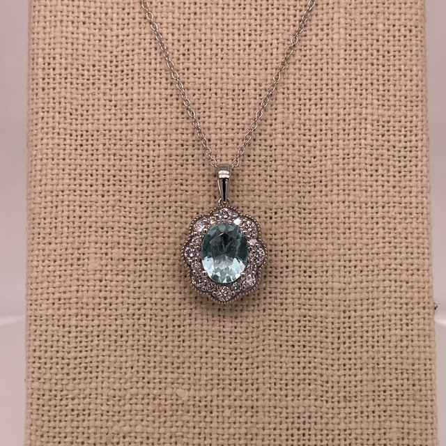 Aquamarine Blossom Halo Lab Diamond Necklace