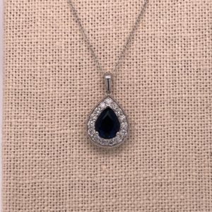 Sapphire Teardrop Lab Diamond Necklace