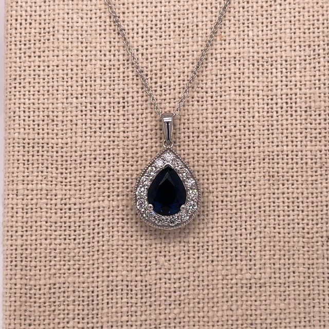 Sapphire Teardrop Lab Diamond Necklace